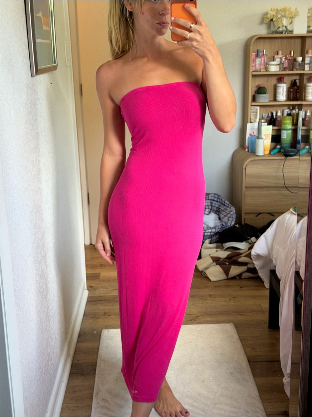 See You Monday Strapless Hot Pink Bodycon Maxi Dress